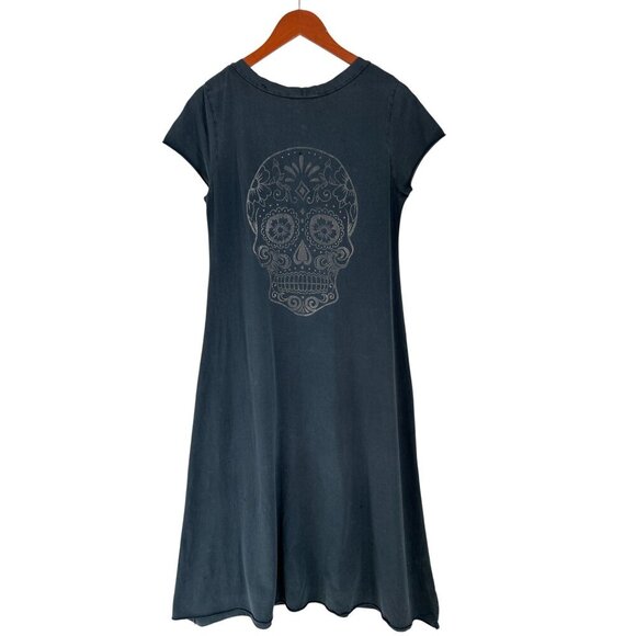 AROMA Sugar Skull Back Design Dress Boho Hipster Charcoal Gray Cotton Maxi - Picture 2 of 5
